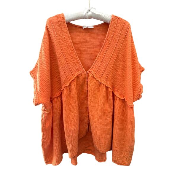 CES FEMME | Orange Textured Cotton Gauze Babydoll Top | 3XL - Picture 1 of 7